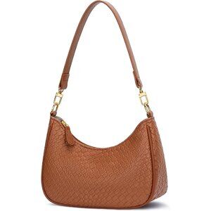 Women's B-brown PU leather Gold Chain Strap Underarm Zipper Pouch Hobo Purses